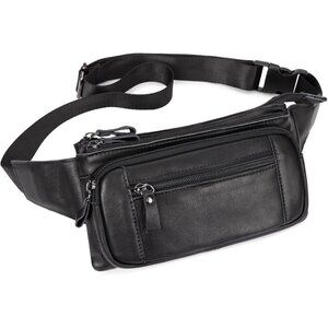 💫 Lareet Leather Adjustable Strap Men Black Belt Fashion Travel Waist Packs